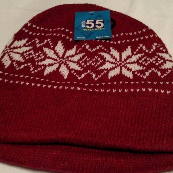 Winter Stocking Cap Hat Red with Snow Flakes - Picture 1 of 4